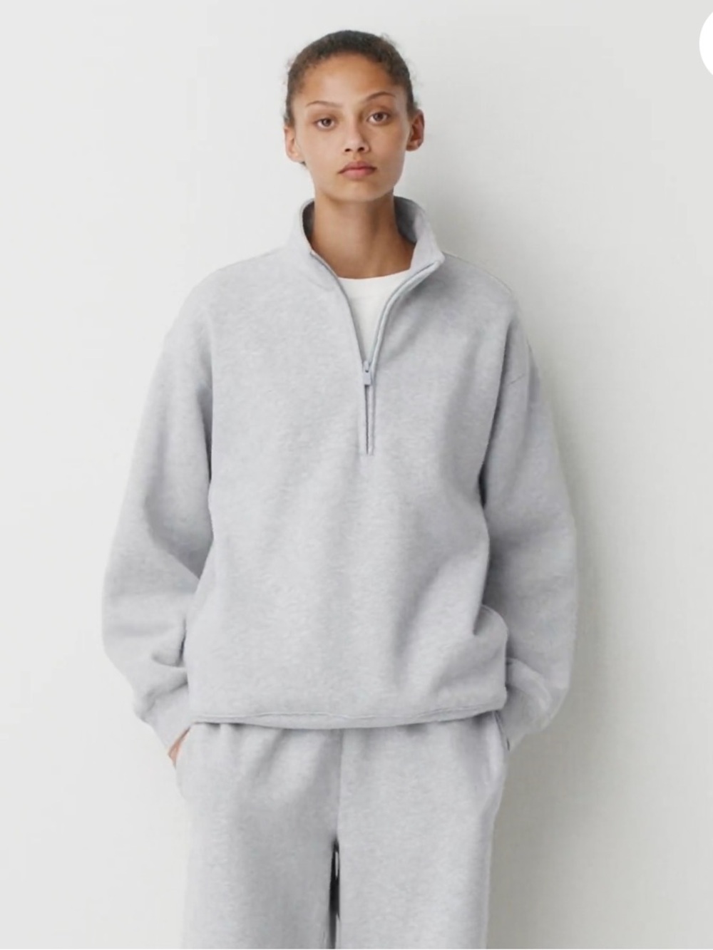 Aritzia TNA SweatFleece Boyfriend Fit Half Zip 1/2 Heather Chrome Size Small